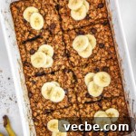 Chocolate Chip Banana Bread Baked Oatmeal Recipe 13 chocolate chip banana bread baked oatmeal fresh baked in a white casserole dish.