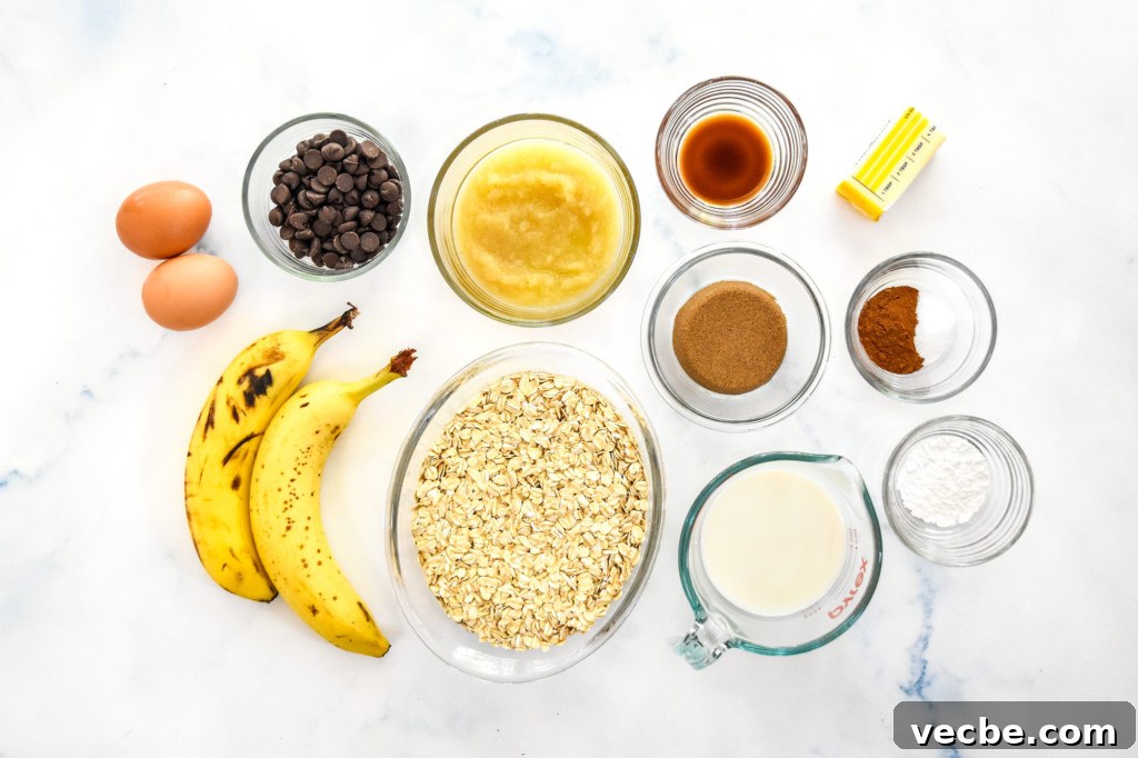 Chocolate Chip Banana Bread Baked Oatmeal Recipe 3 ingredients needed to make the chocolate chip banana bread baked oatmeal.