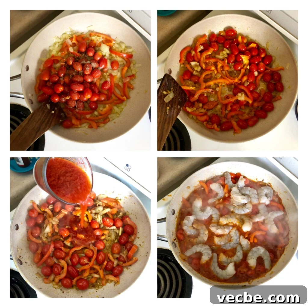 Greek Shrimp Saganaki with Tomato and Feta 5 Shrimp saganaki cooking in tomato sauce