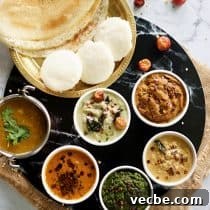 5 South Indian Chutney Recipes for Idli and Dosa 5 top complete view of dosa, idli, sambhar and 5 south indian chutney recipe
