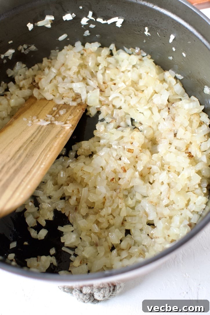 Chicken Ragu with Spaghetti Squash Nests Recipe 4 Sweating the onions for Chicken Ragu.