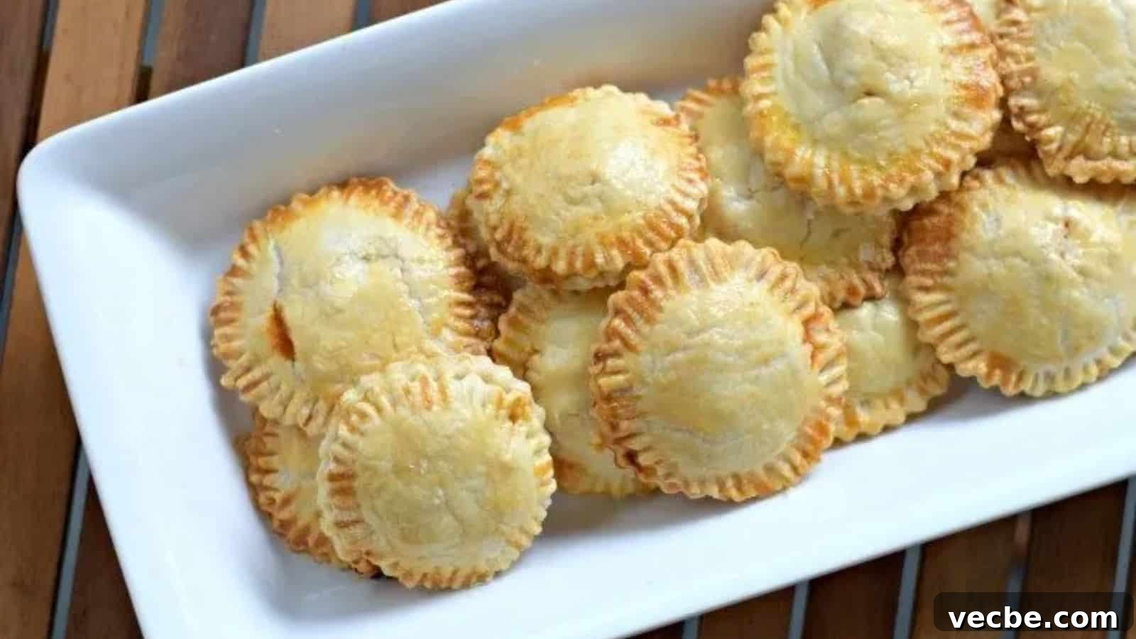 19 Budget-Friendly Meals to Replace Takeout 9 Image shows an overhead shot of puff pastry Chicken Empanadas on a white tray.