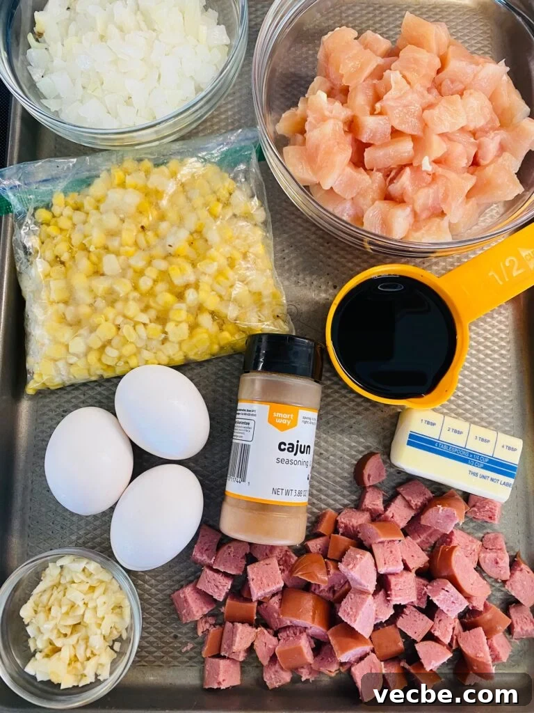 Blackstone Cajun Fried Rice Recipe 3 prepped ingredients ready for the griddle