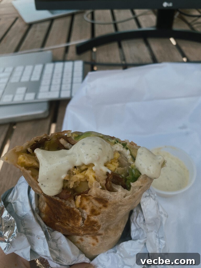 Skiers Breakfast Burrito Recipe from Beaumont Bakery 4 Breakfast burrito with sauce