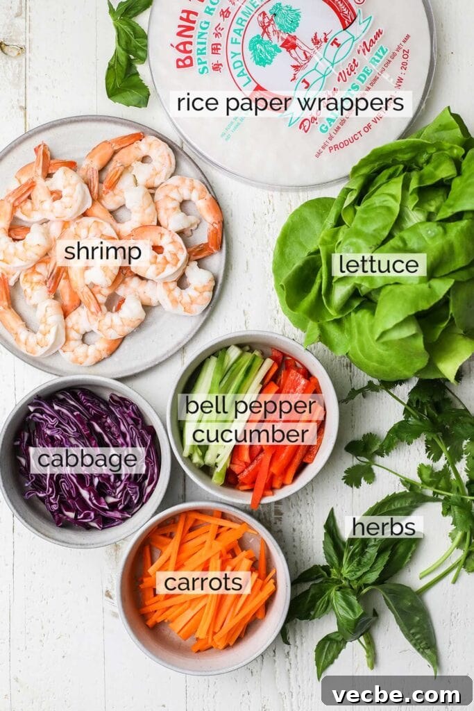 Vietnamese Spring Rolls Recipe with Peanut Dipping Sauce 3 The ingredients needed to make Vietnamese Spring Rolls.