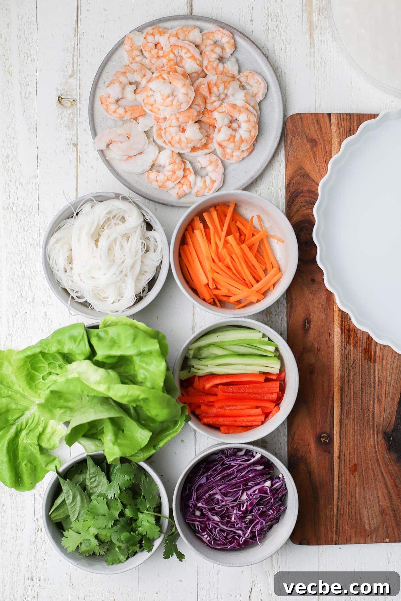 Vietnamese Spring Rolls Recipe with Peanut Dipping Sauce 9 An image showing how to set up a spring roll station.