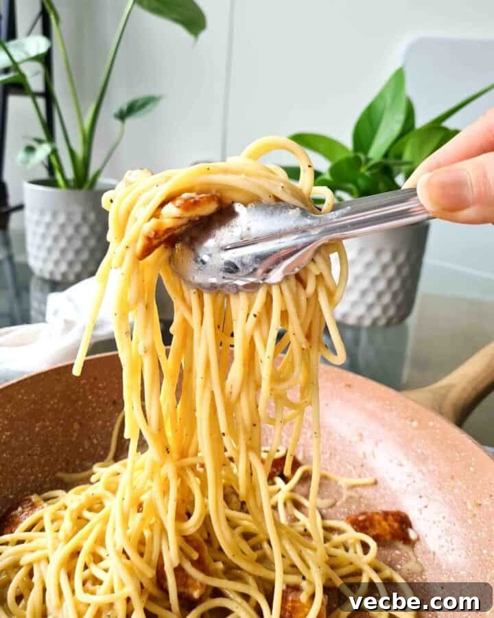 Creamy Halloumi Carbonara Recipe 6 Cooked pasta ready for serving