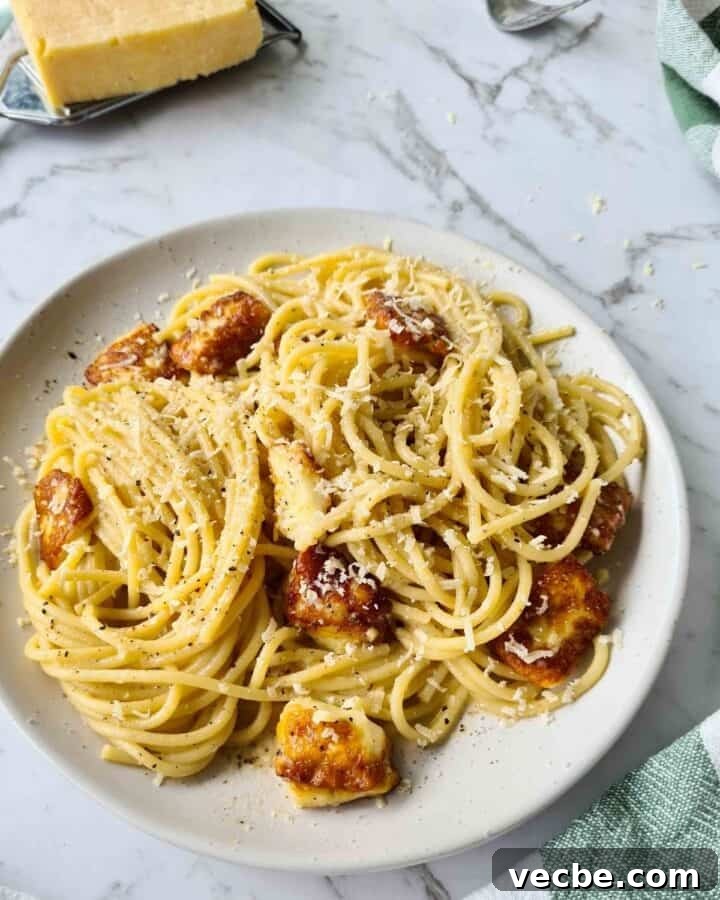 Creamy Halloumi Carbonara Recipe 7 Plateful of halloumi carbonara