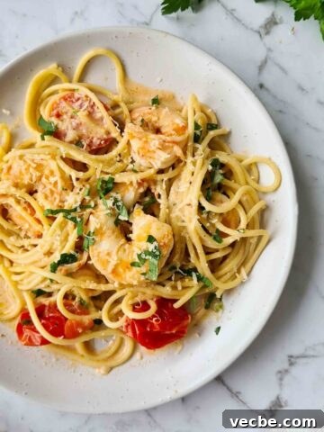 Creamy Halloumi Carbonara Recipe 9 full plate of creamy garlic prawn pasta