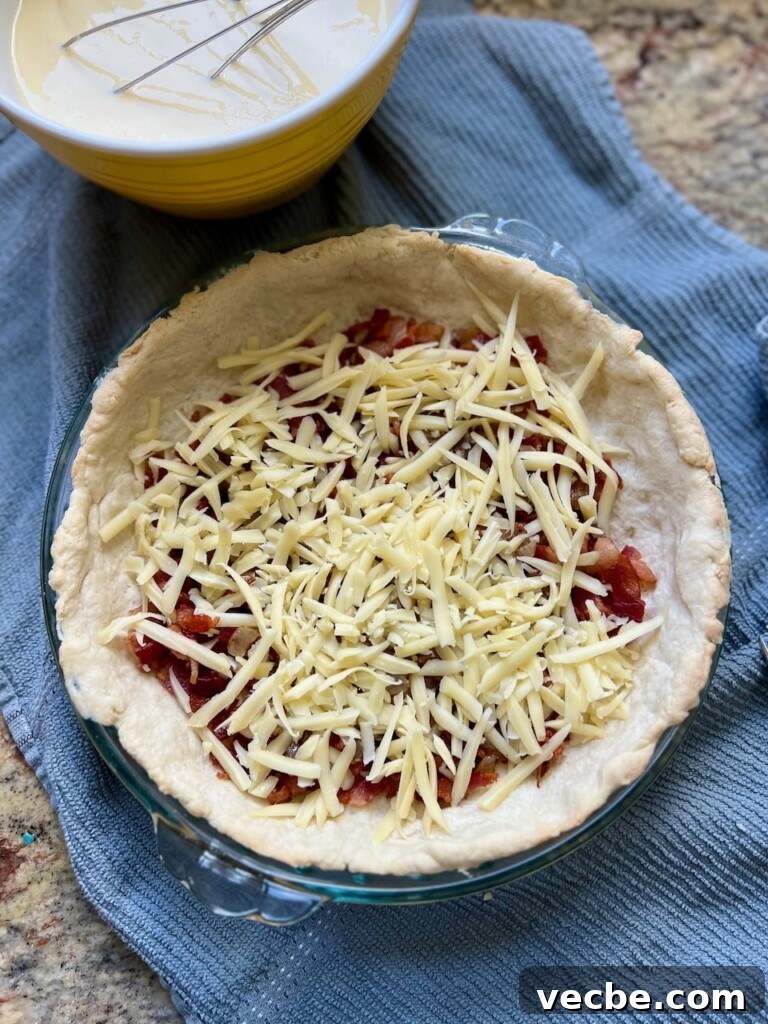 Rustic Sourdough Quiche with Creamy Egg Filling 7 Pouring custard into quiche