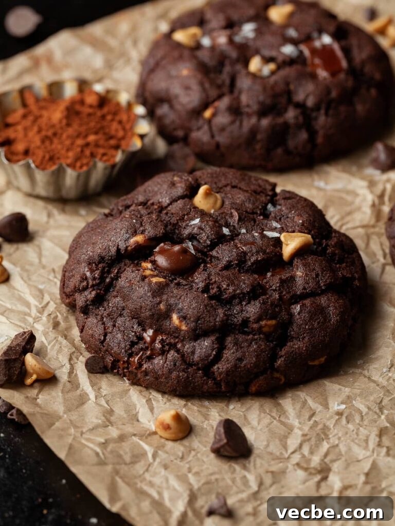 Gluten-Free Levain-Style Double Chocolate Chip Cookies Recipe 7 Fresh baked gluten free levain style double chocolate chip cookies with peanut butter chips