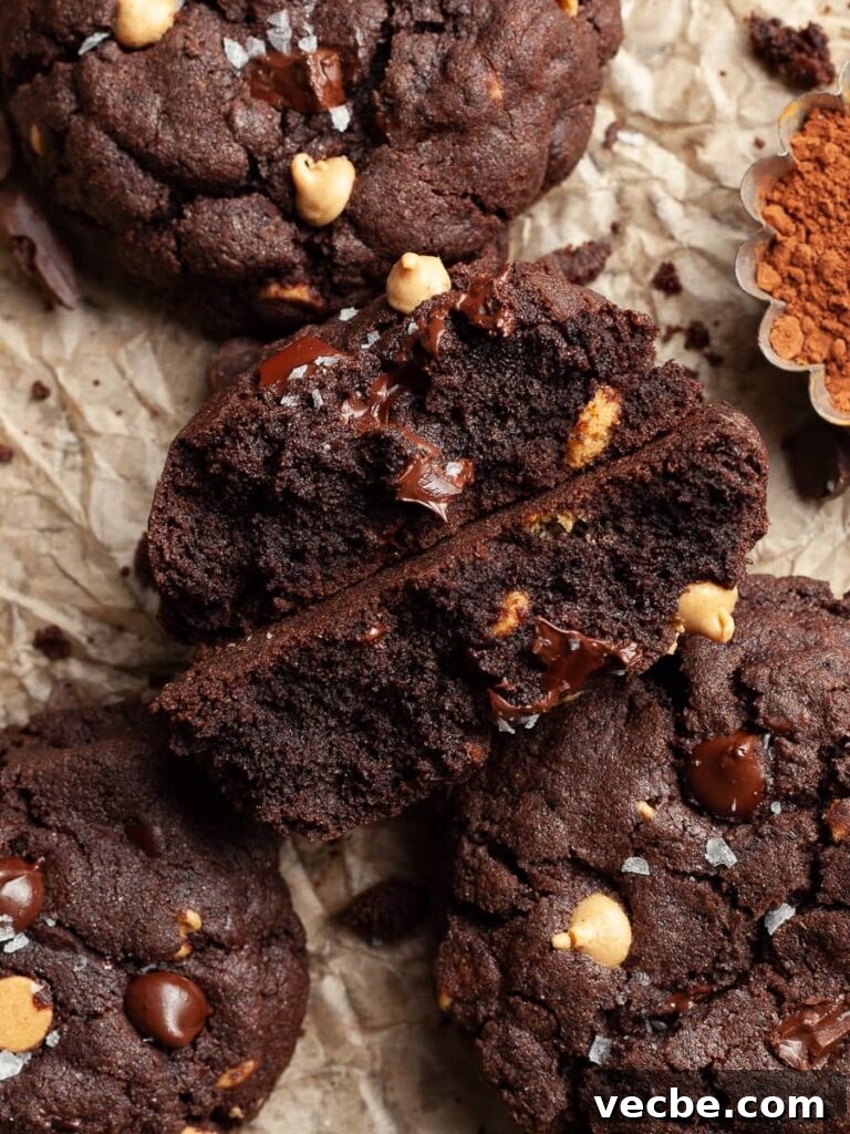 Gluten-Free Levain-Style Double Chocolate Chip Cookies Recipe 8 a broken in half double chocolate chip cookie