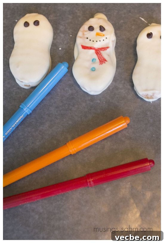 Peanut Butter Snowman Cookies with White Chocolate 8 Snowman Instructions