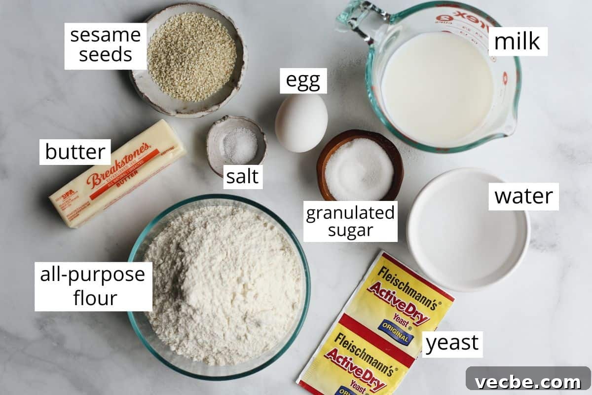 Ingredients for homemade burger buns. ingredients in this Homemade Hamburger Bun recipe