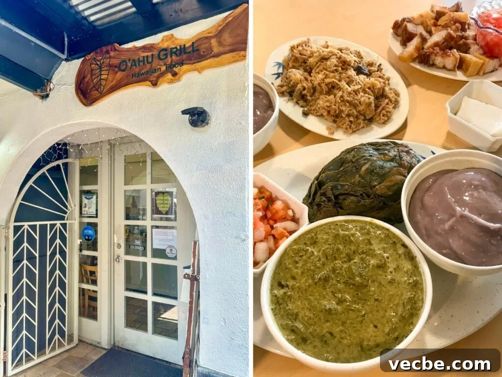 Where to Find Authentic Hawaiian Food in Honolulu 5 The outside of the Oʻahu Grill & Hawaiian food inside the Kaimuki restaurant.
