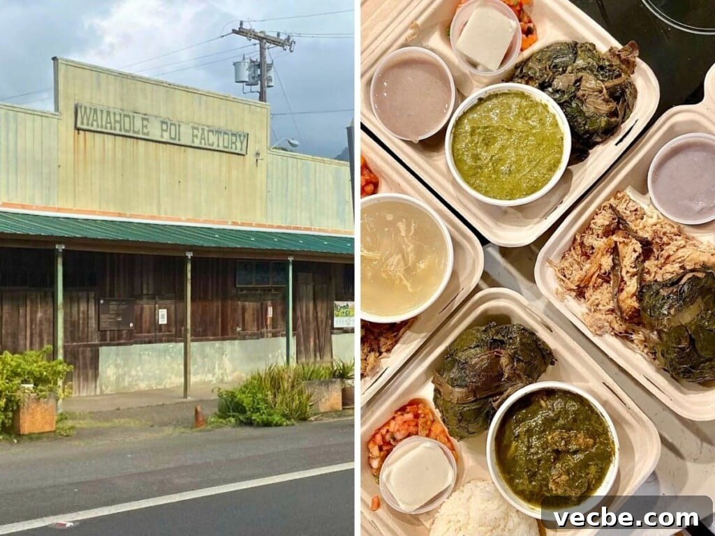 Where to Find Authentic Hawaiian Food in Honolulu 7 Left: Waiahole Poi Factory. Right: four Hawaiian plate lunches with poi, Kalua pork and sides.
