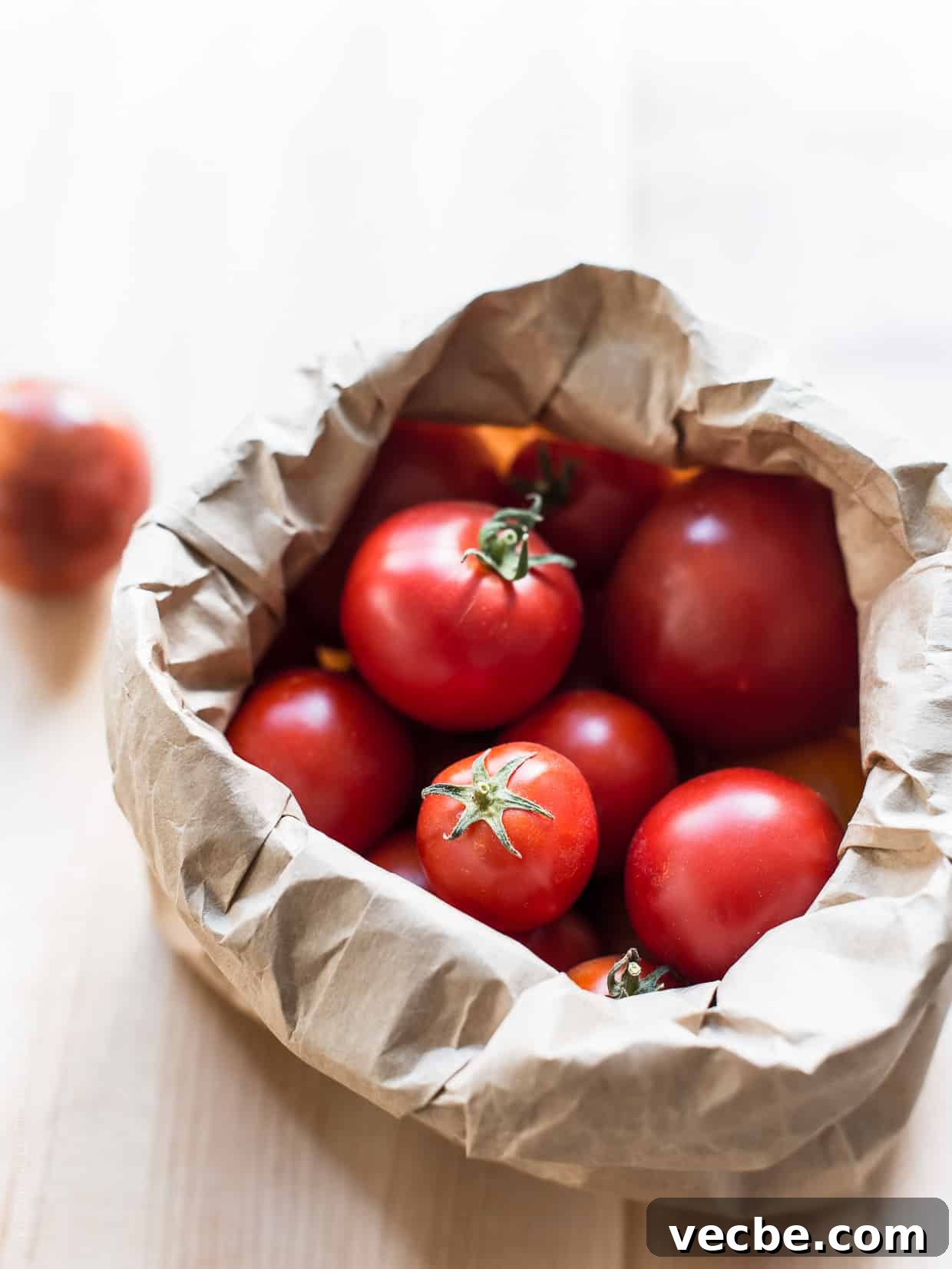 Rustic Tomato and Ricotta Galette Recipe 3 Fresh Heirloom Tomatoes in a paper sack.