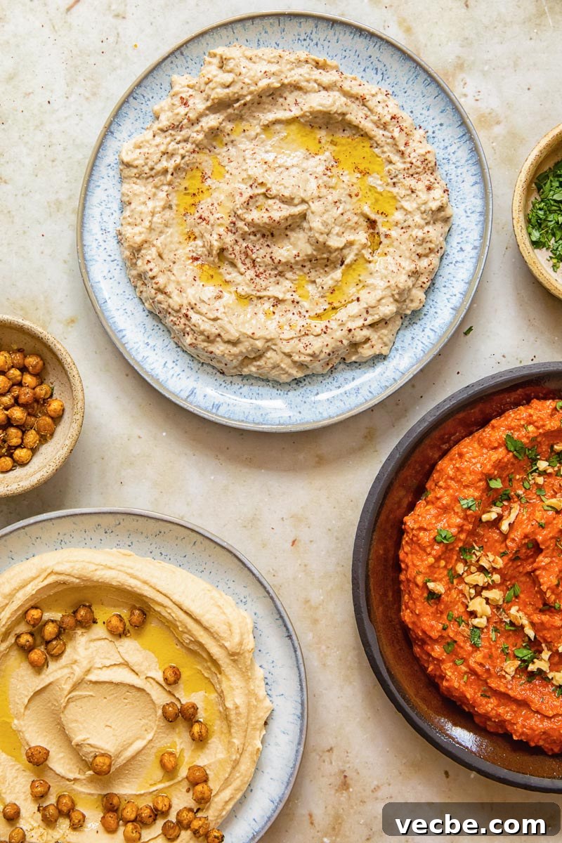 Smoky Baba Ganoush Recipe with Sumac 5 top down view of Middle Eastern meze on plates