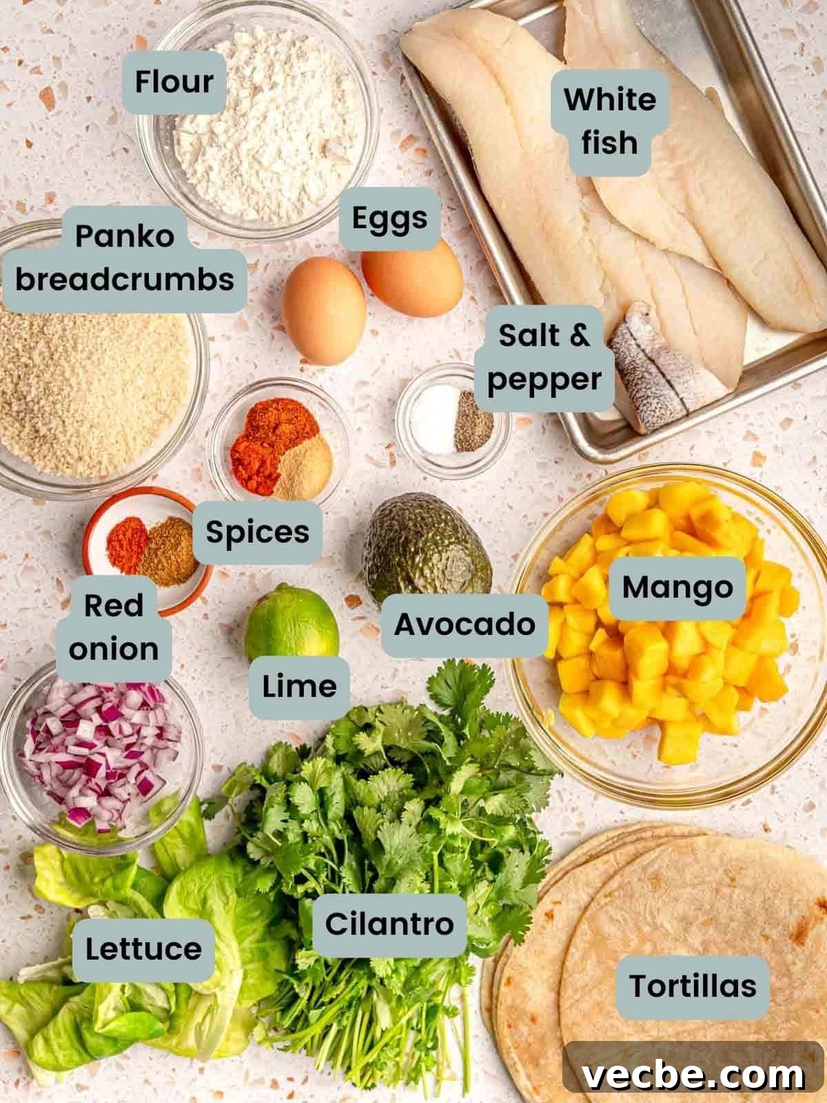 Crispy Fish Tacos with Fresh Mango Salsa Recipe 3 Ingredients in fish tacos with mango salsa.