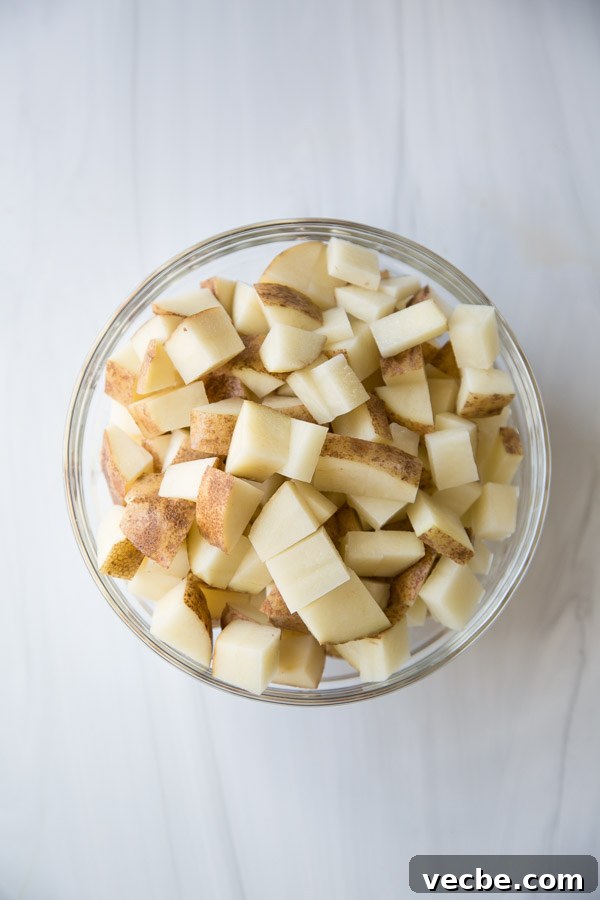 30-Minute Low FODMAP Breakfast Hash Recipe 4 chopped russet potato in a bowl