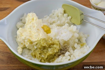 Creamy Mashed Potato Salad Recipe 8 Add remaining ingredients to bowl except for eggs.