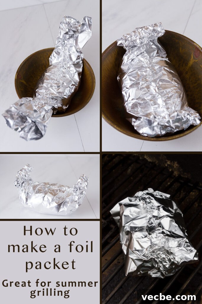 Caribbean Shrimp Foil Packets with Pineapple and Peppers 9 How to make a foil packet for grilling. 4 images plus title: Foil Packet Caribbean Shrimp 1) gather the long sides. 2) roll up the short sides a couple of times. 3) you should be able to take your packet out of the bowl without having any juices spill out 4) onto the grill they go