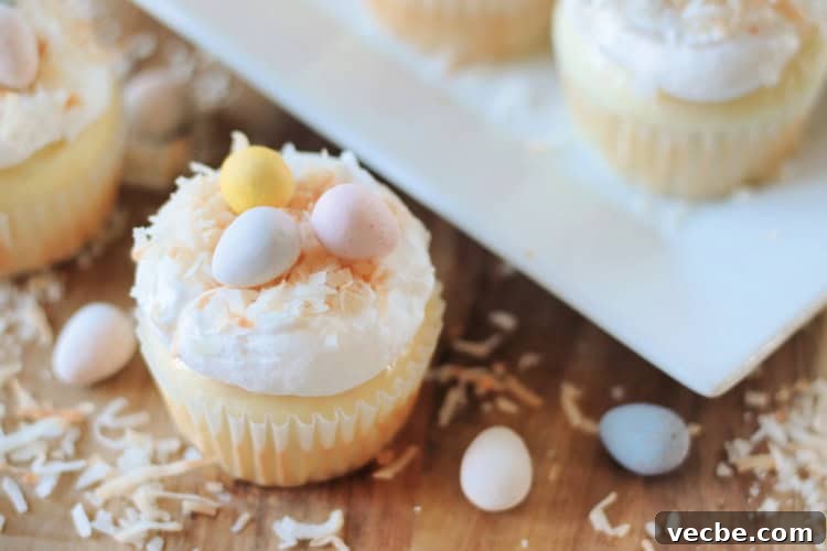 25 Irresistible Easter Dessert Recipes to Try 17 coconut cupcake with chocolate eggs on top