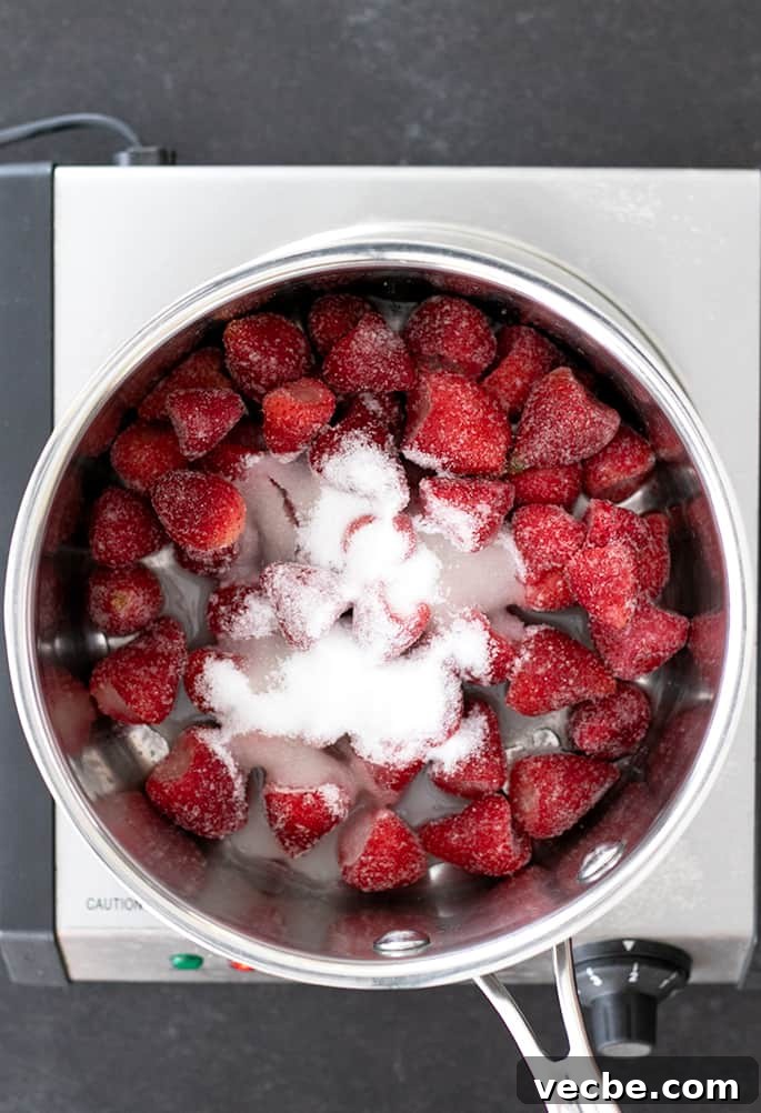Homemade Strawberry Puree and Syrup Recipe 3 Strawberry puree ingredients raw in pan