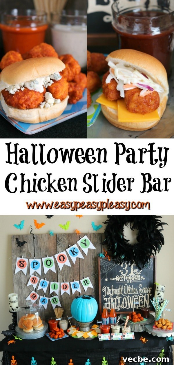 Halloween Chicken Slider Bar Recipes for Party Menus 2 Super Easy Chicken Sliders perfect for your Halloween party. #halloween #sliderbar #chickensliders #halloweenparty
