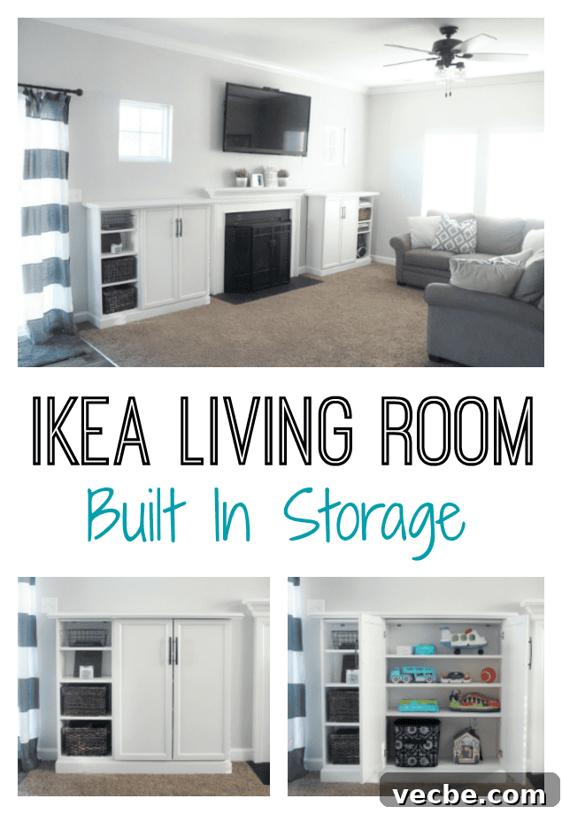 DIY IKEA Built In Storage Cabinets on a Budget 14 IKEA built-in living room storage made with bookcases