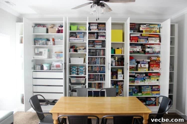 DIY IKEA Built In Storage Cabinets on a Budget 8 Closed IKEA built-in cabinets hiding games and household storage