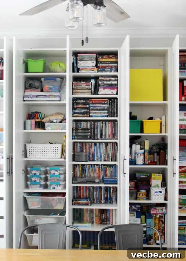 DIY IKEA Built In Storage Cabinets on a Budget 9 Organized IKEA Pax wardrobe storage with shelves and baskets