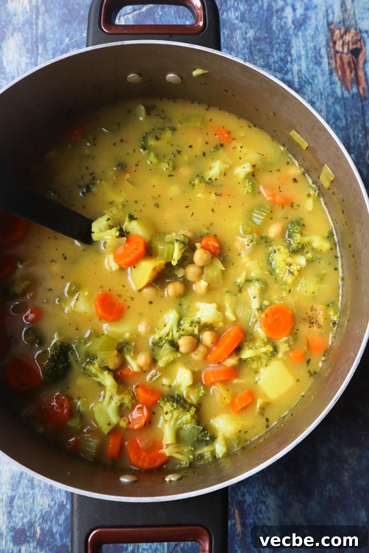 Creamy Vegan Chickpea Broccoli Soup 3 pot with cooked broccoli chickpea soup