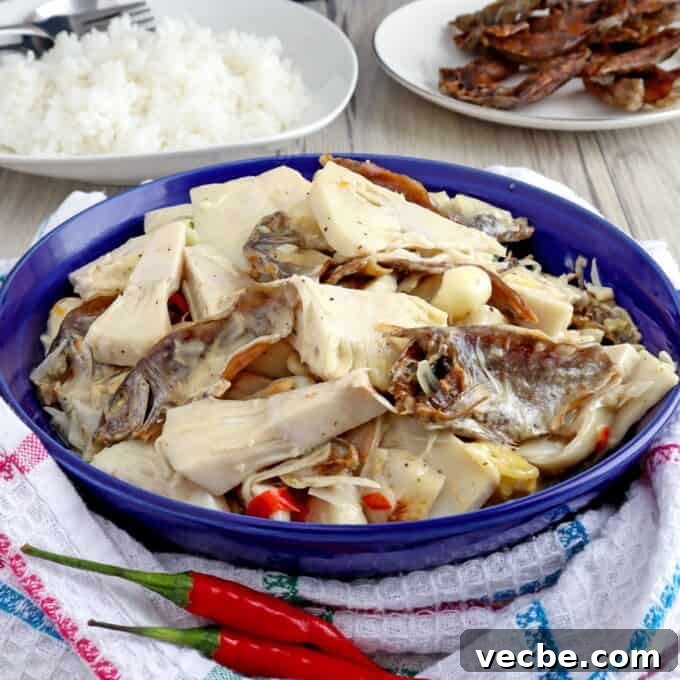 Ginataang Langka with Danggit in a bowl serving bowl