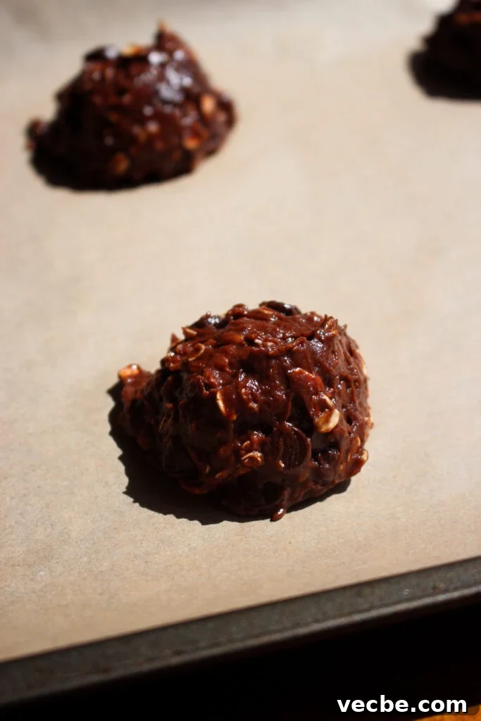 Chewy Chocolate Banana Oatmeal Cookies 12 Baked cookies on tray