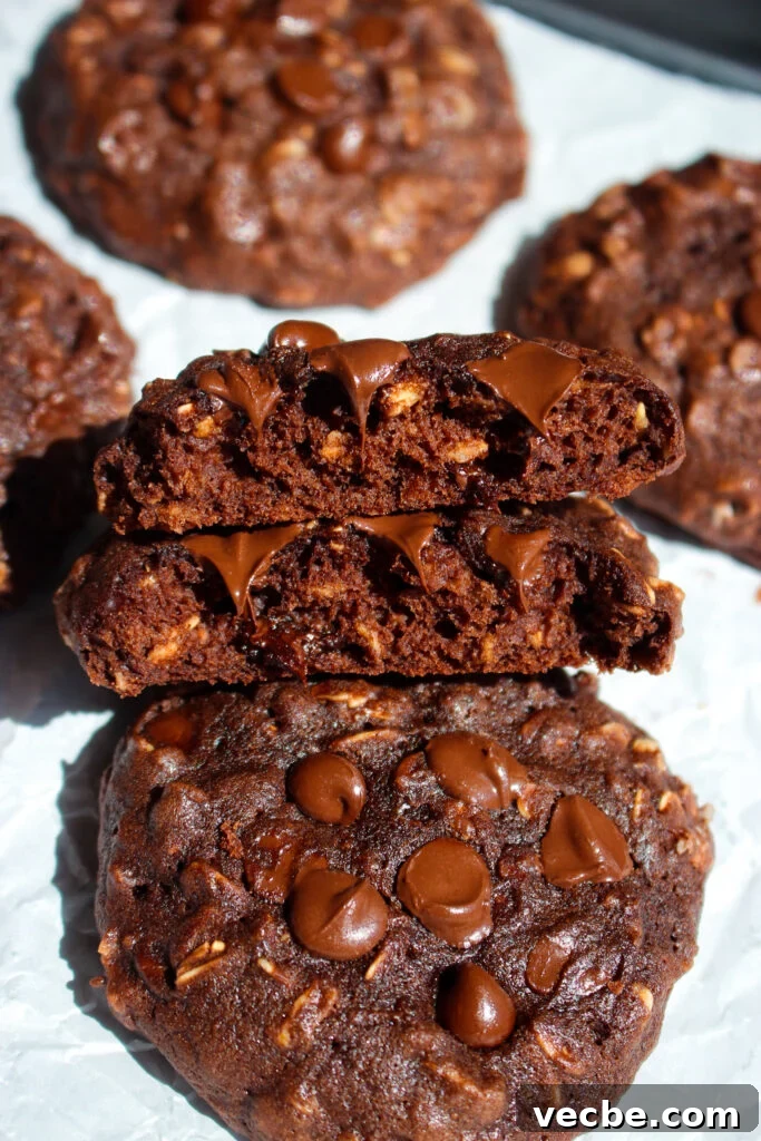 Chewy Chocolate Banana Oatmeal Cookies 15 Plate of cookies with chocolate chips