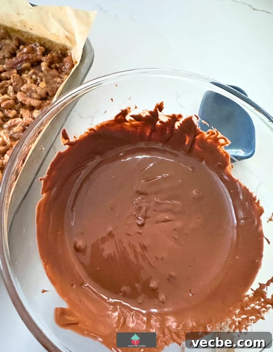 Melted chocolate Melted chocolate for Chocolate Caramel Walnut Bars