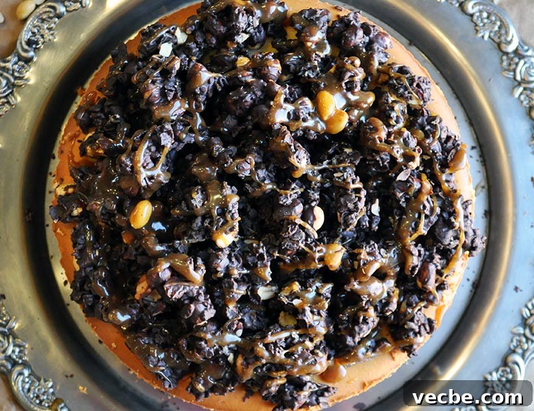 Peanut Butter Cheesecake with Chocolate Crunch Topping 5 Peanut Butter Cheesecake with chocolate peanut butter crunch topping | ofbatteranddough.com