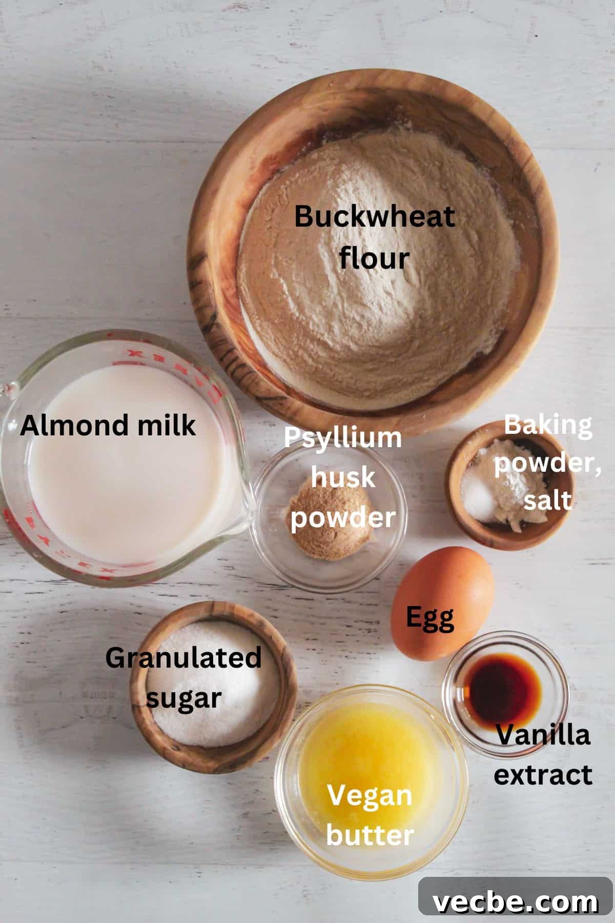 Fluffy Gluten-Free Buckwheat Pancakes Recipe 3 Mise en place of ingredients for buckwheat pancakes