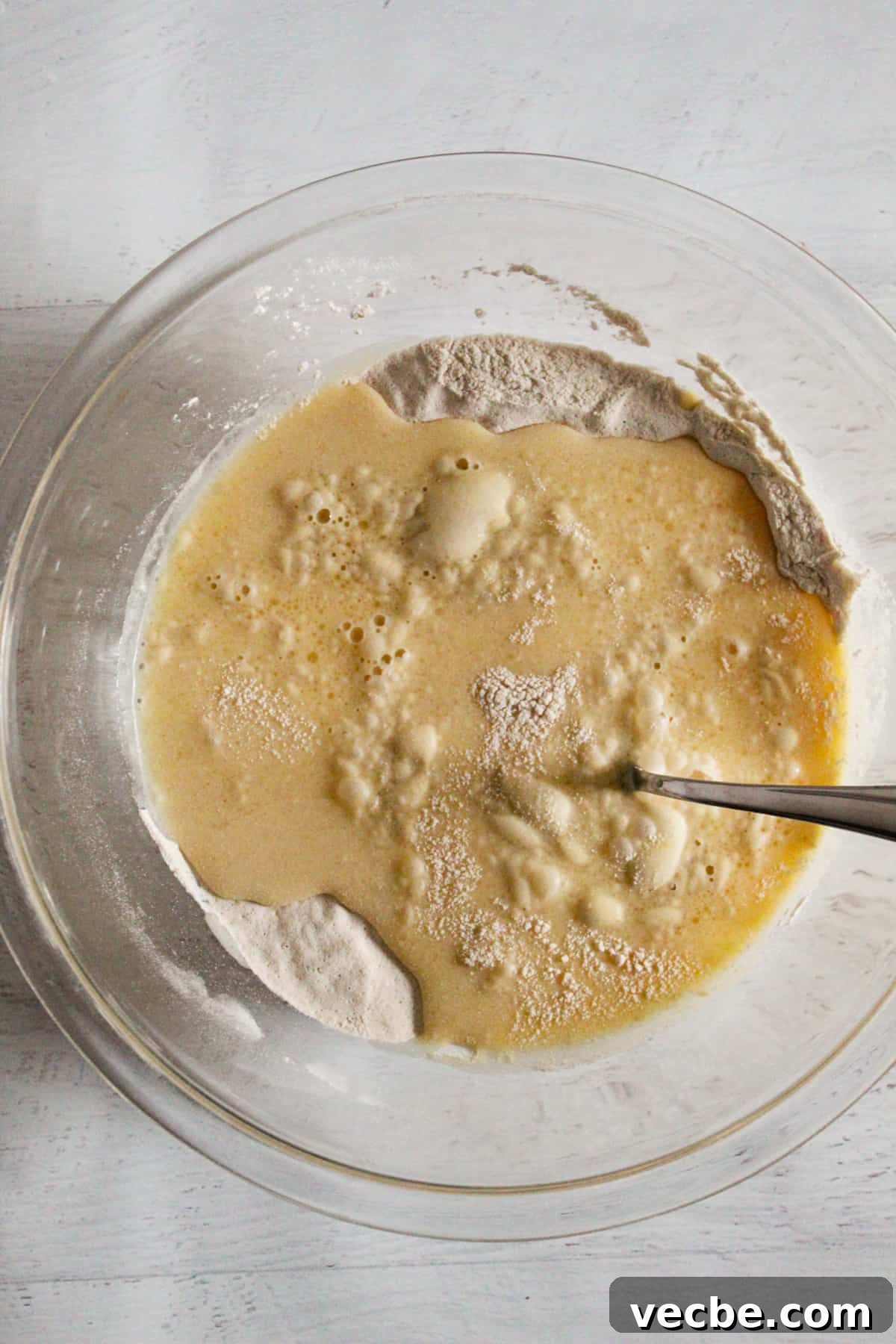 Fluffy Gluten-Free Buckwheat Pancakes Recipe 7 mixing of wet and dry ingredients for pancake batter