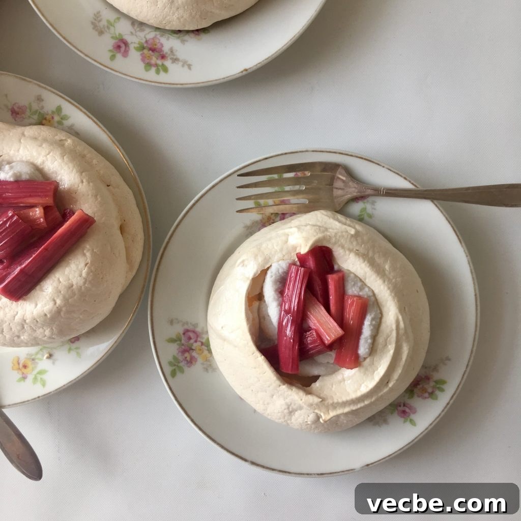 Mini Rhubarb Pavlovas with Kaffir Lime Coconut Cream 5 mini pavlova rhubarb kaffir lime coconut cream