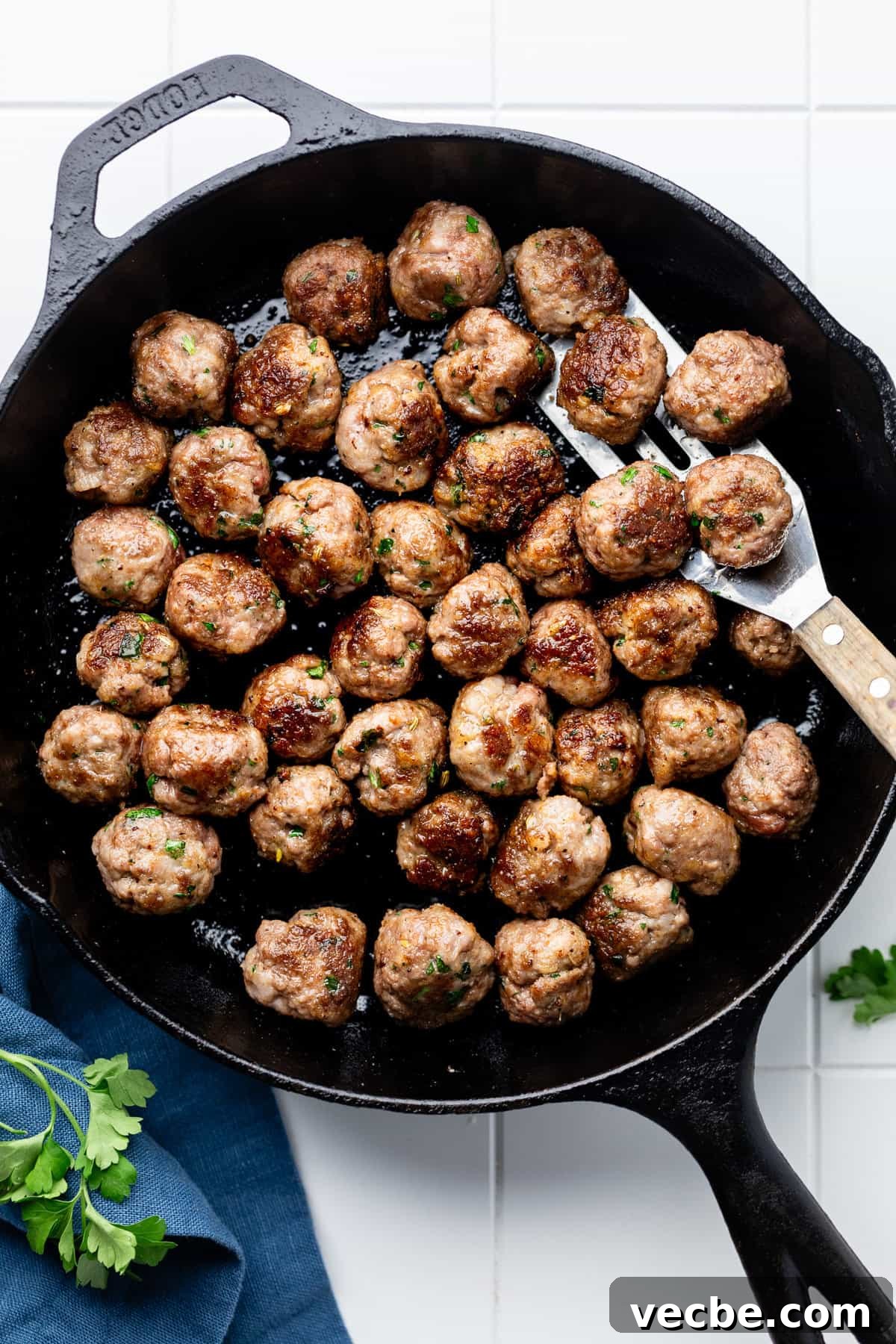 Italian Wedding Soup with Meatballs and Greens 4 mini meatballs in cast iron