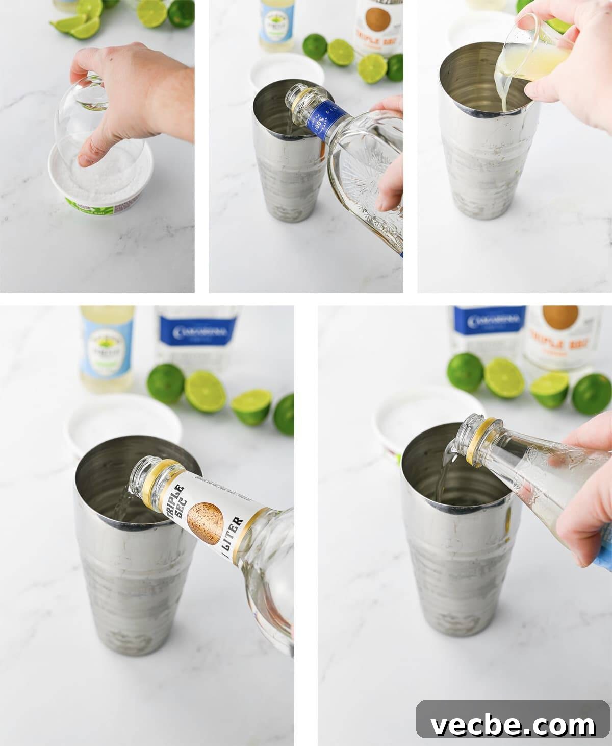 Authentic Lime Margarita Recipe with Fresh Lime Juice 5 collage of images showing how to make Lime Margarita