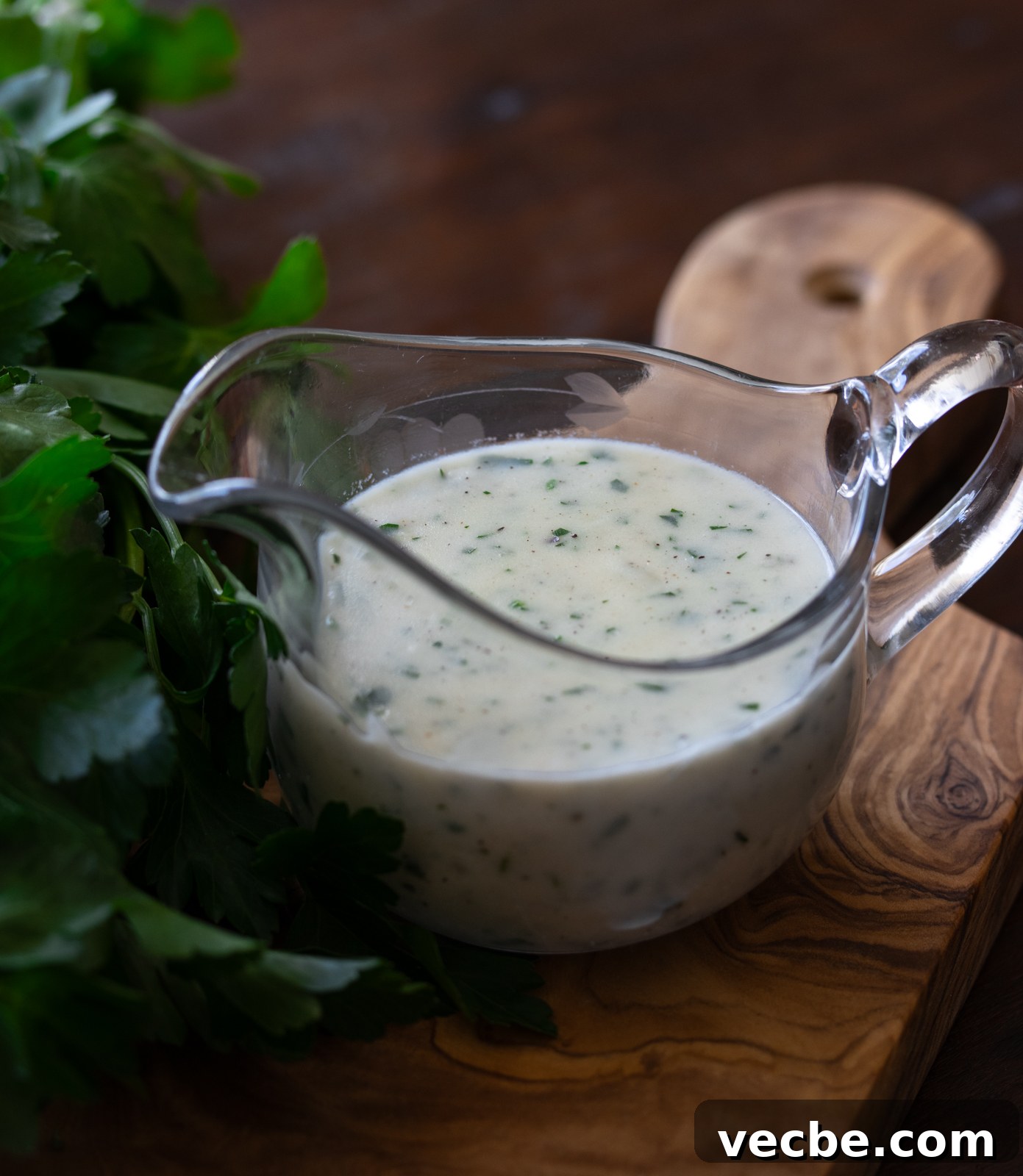 Pan-Seared Corned Beef with Parsley Cream Sauce 6 Parsley sauce in a glass container