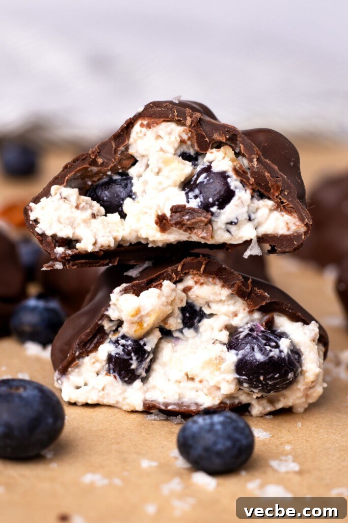 20 High Protein Snack Recipes That Keep You Full 7 Chocolate dipped blueberry cottage cheese clusters