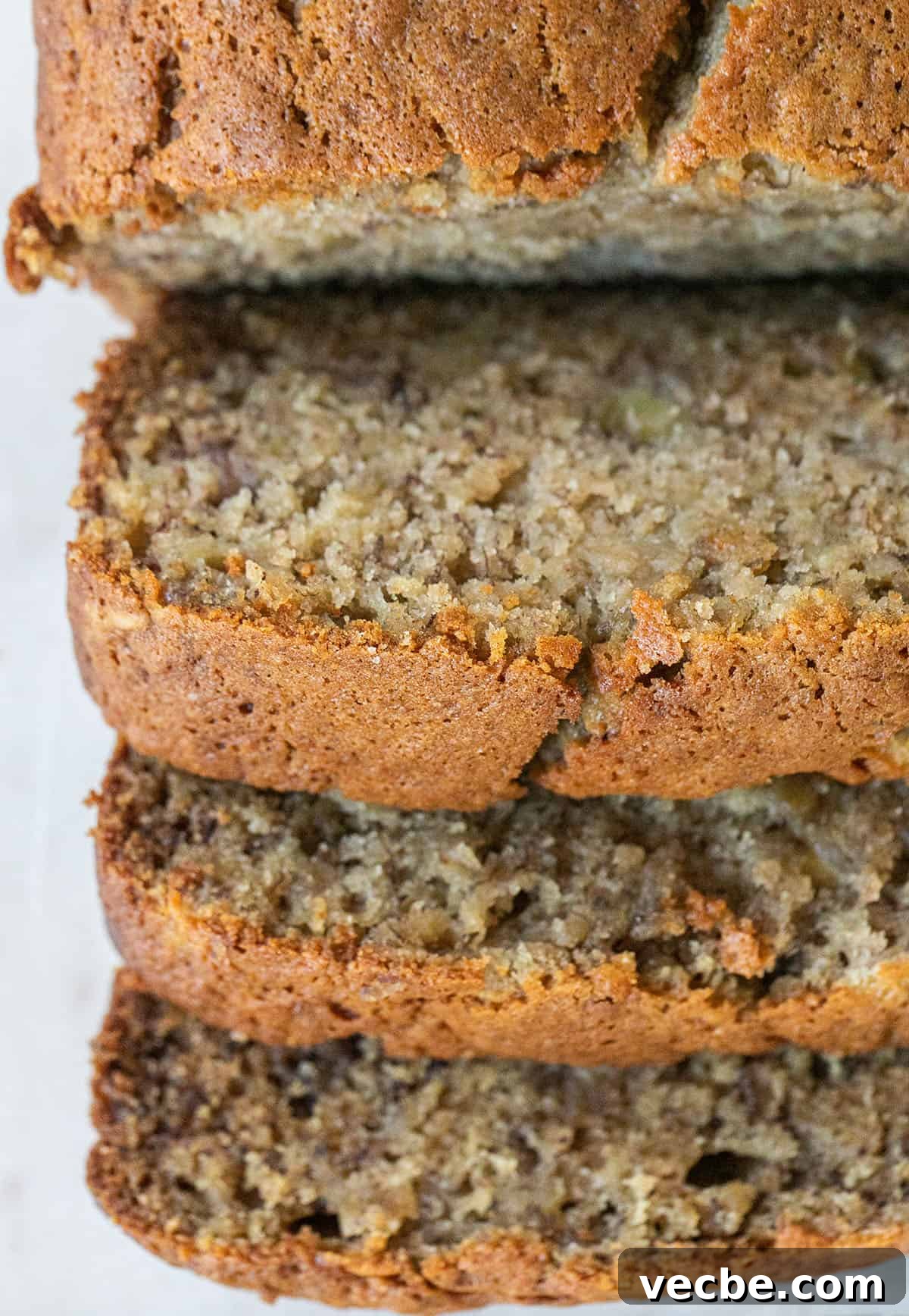 Moist Banana Bread Recipe with Ripe Bananas 2 Easy and moist homemade banana bread slice