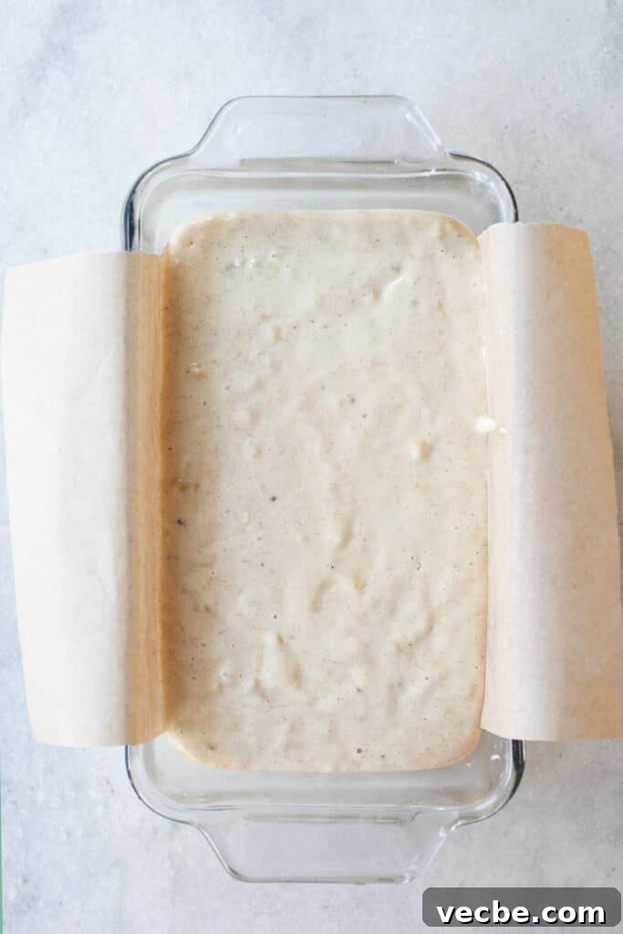 Moist Banana Bread Recipe with Ripe Bananas 10 banana bread batter in a loaf pan.