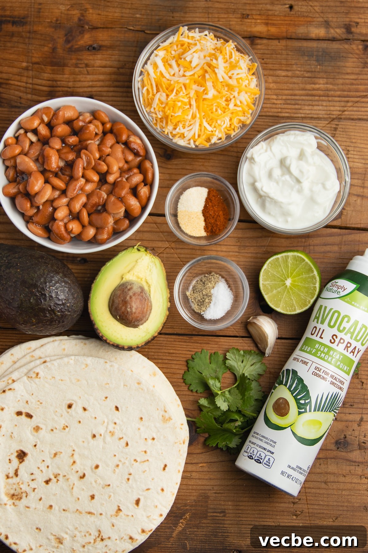 Crispy Baked Bean and Cheese Tacos with Avocado Crema 4 This is the picture of all the ingredients needed to make these tacos.