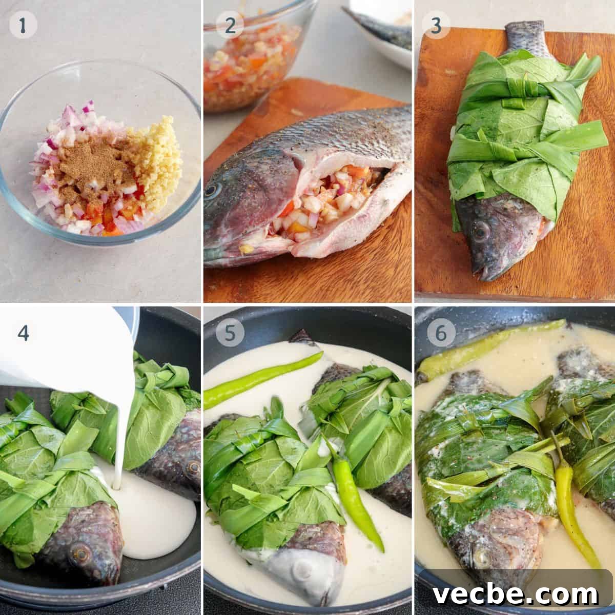 Sinanglay Tilapia: Filipino Coconut Milk Fish 4 Sinanglay na Tilapia simmering in coconut milk in a wide pan.
