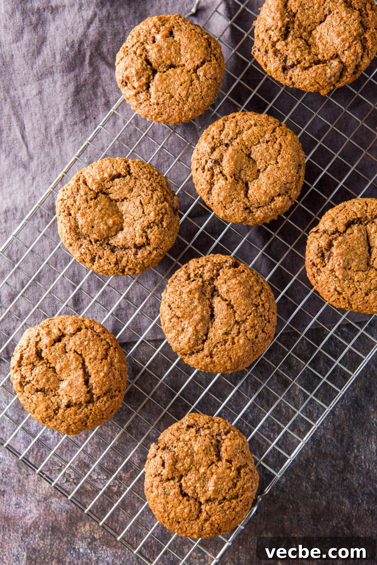 Moist Raisin Oat Bran Muffins Recipe 6 Overhead view of the oat bran muffins on a wire rack